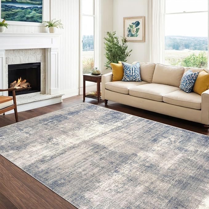 4x6 Rug, Small Area Rug for Living Room, Bedroom, Kitchen, Machine Washable Non-Slip Throw Rug, Modern Abstract Carpet for Entryway Nursery Coffee Table - Durable (Gardual-Blue)