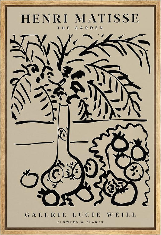 SIGNLEADER Framed Canvas Print Wall Art The Garden by Henri Matisse Classic Vintage Illustrations Fine Art Decorative Retro Multicolor Boho for Living Room, Bedroom, Office - 16"x24" Natural