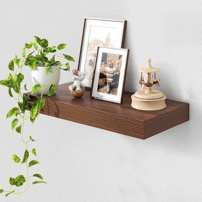 12 Inch Deep Floating Shelves | 24 Inch Walnut Floating Shelves | 24" W x 12" D Rustic Wood Shelves for Wall | Deep Shelves for Living Room Bathroom Laundry Room Kitchen