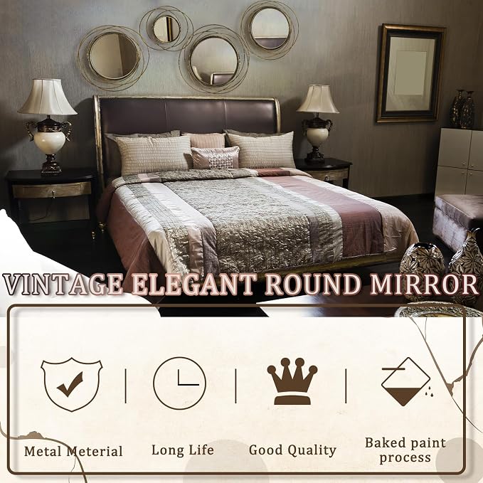 Hicarer 4 Pcs Decorative Wall Mirror Round Modern Circle Mounted Mirror Metal Wall Art Decor for Bedroom Living Room Entryway Dining Room Hallway (Bronze)