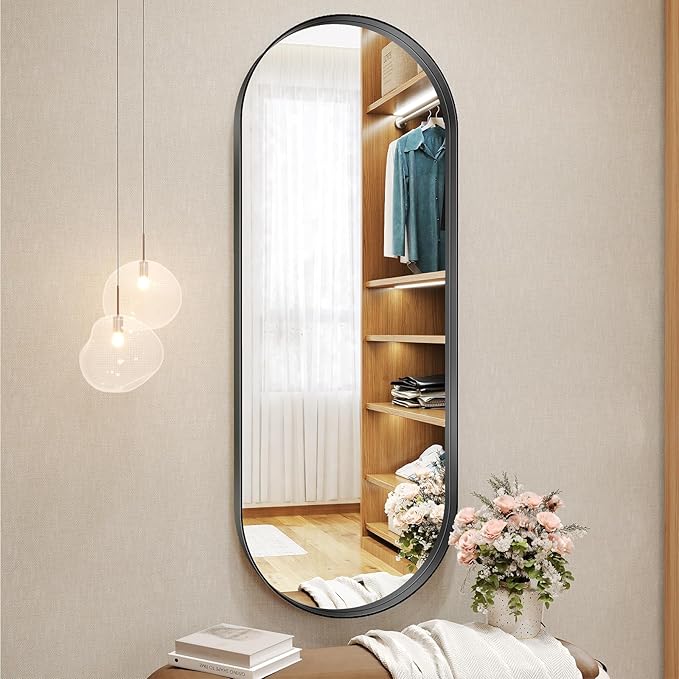 Brightify 20x53 Inch Black Oval Full Length Mirror for Bathroom, Oversized Large Mirror, Vanity Mirrors Metal Frame, Wall Mounted Mirror for Entry Wall Decorative Hang Vertical and Horizontal