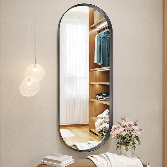 Brightify 20x53 Inch Black Oval Full Length Mirror for Bathroom, Oversized Large Mirror, Vanity Mirrors Metal Frame, Wall Mounted Mirror for Entry Wall Decorative Hang Vertical and Horizontal