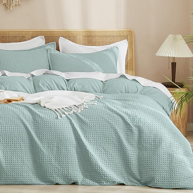 PHF Waffle Weave Duvet Cover Set King Size, No Snagging Ultra Soft Luxury Textured Breathable Comforter Cover for All Season 3pcs, Durable Bedding Duvet Set with 2 Pillow Shams, 104"x90", Aqua