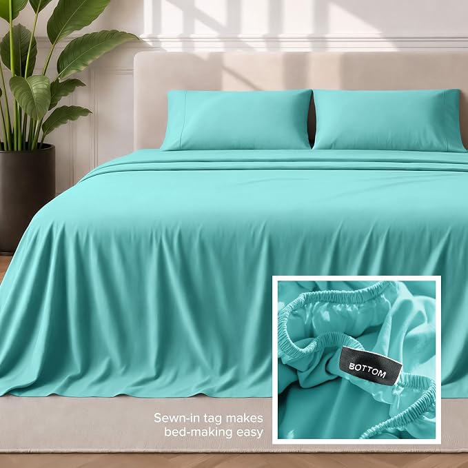 Bare Home Split Head Flex King Sheet Set - 1800 Ultra-Soft Microfiber Bed Sheets - Double Brushed - Deep Pockets - Easy Fit - 4 Piece Set - Bedding Sheets & Pillowcases (Turquoise)