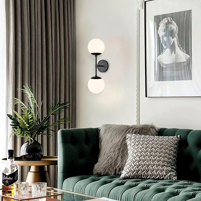 KoKo&Yukina Mid Century Modern Bathroom Matte Black Bathroom Vanity Light Fixtures Globe Sconce 2 Light Vanity Light Gold Vanity Light Mid Century Wall Sconce
