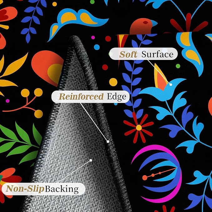 Mexican Talavera-Themed Door Mat Indoor Entrance Carpet Mexican Decor Doormat Black Entry Rug Non Slip 2x3 Washable Floor Mats Small Area Rug for Entryway, Kitchen, Bathroom, Bedroom