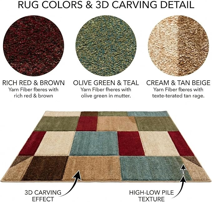 Well Woven Good Vibes Marcia Multi Color 5'3" x 7'3" Modern Area Rug for Living & Dining Room - Stain-Resistant, Hand-Carved, 3D Abstract Design