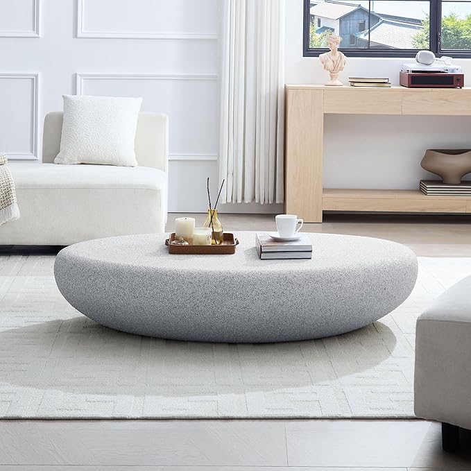 55" Coffee Table Irregular Fiberglass Matte Rock Center Table for Living Room Apartment, No Assembly