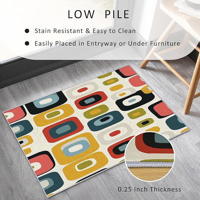 Mid-Century Modern Rug 5x8 Geometric Retro 60s 70s Pattern Area Rugs for Living Room, Bedroom, Mid-Century Modern Home Decor Accessories Indoor Carpet, Non Slip & Machine Washable, GD0648