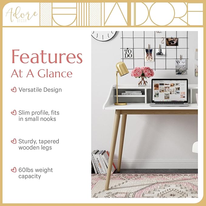 Alton Writing Computer Desk with Shelves, Retro Laptop Workstation for Home Office, Bedroom or Small Spaces
