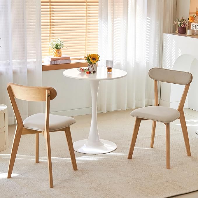 Round Dining Table, 24" Circle Tulip Table with Thickened Tabletop & Metal Pedestal, Mid Century Modern Bistro Table for Kitchen, Small Places, Living Room, Cafe (White)