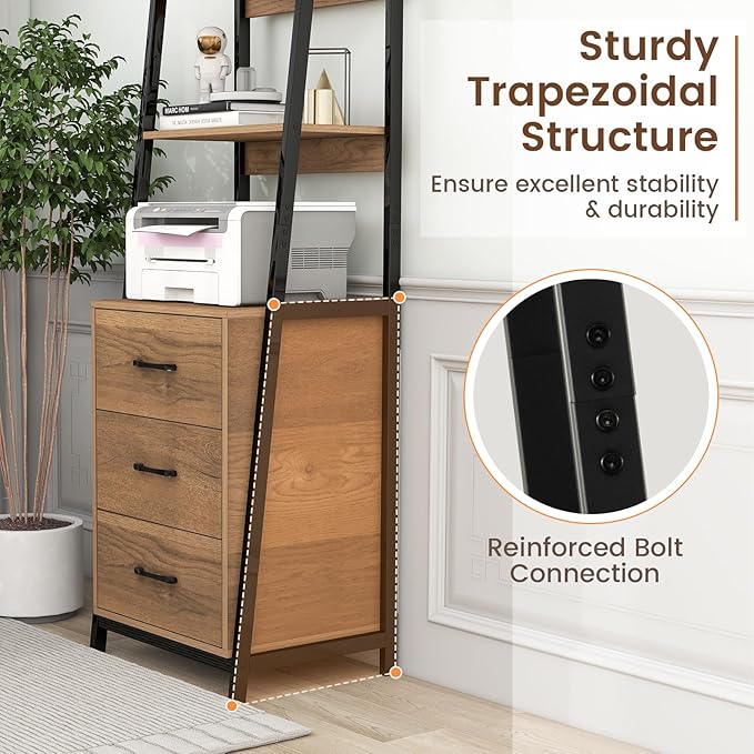 Giantex Ladder Bookshelf with Drawers, 69" Tall Wooden Bookcase with 4 Shelves, Modern Book Shelf Storage Organizer Unit, Freestanding Display Shelving Rack for Living Room, Bedroom (Brown)
