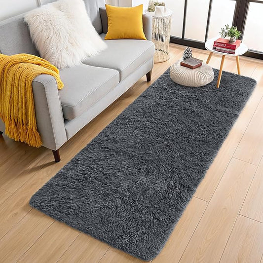 OLANLY 2x10 Machine Washable Runner Rugs for Hallway, Soft Fluffy Shaggy Bedside Rugs for Bedroom, Living Room, Indoor Floor Carpet for Kids Girls and Boys, Nursery Rooms, Home Decor Aesthetic, Grey