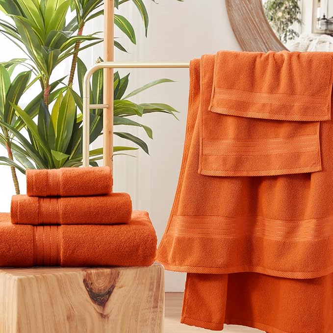 COZYART Luxury Burnt Orange Bath Towels Set, Cotton Hotel Large Towels for Bathroom, Thick Bathroom Set of 3 with 1 Bath Towel, 1 Hand Towel, 1 Washcloth, 650 GSM