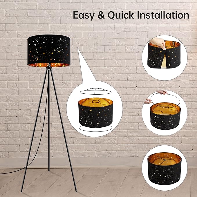 BoostArea Floor Lamp, Tripod Floor Lamp, 8W LED Bulb, Decorative Lamp Shade, Mid Century Standing Lamp for Living Room, Bedroom, Study Room and Office
