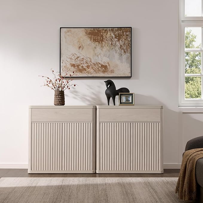 SICOTAS Buffet Cabinet with Storage - Accent Fluted Storage Cabinet with 6 Doors & 3 Drawers Sideboard Credenza Buffet Table Console Cabinets for Living Room Kitchen Dining Room Entryway Office