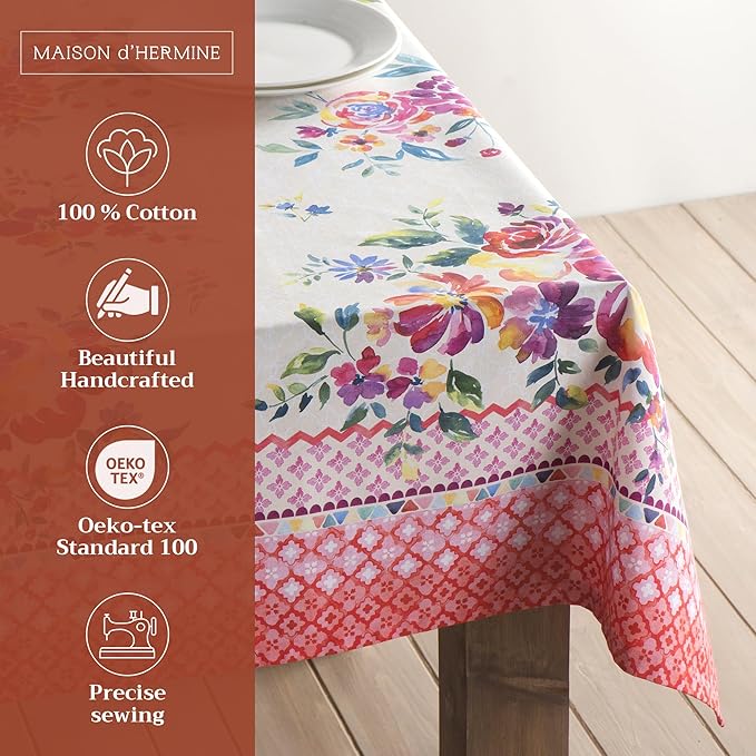 Maison d' Hermine Table Cloth Rectangle Table 100% Cotton 60 x 120 Inches Tablecloth Reusable Decorative for Dining Room Farmhouse Home Valentines Day Decorations Spring Summer - Rose Garden