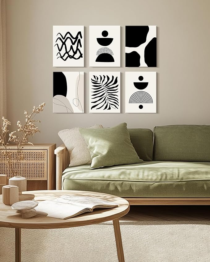Drsoum Abstract Boho Wall Art Minimalist Geometric Framed Boho Room Decor Black Line Art Mid Century Modern Prints Bohemian Living Room Bedroom Ready to Hang 12x16inx6pcs (Framed)