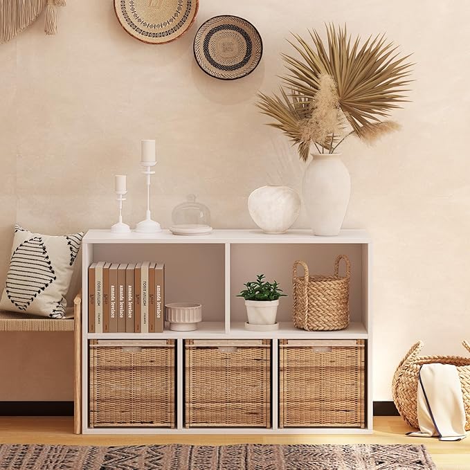 Wooden 5 Cube Storage Organizer with Closed Back Panel,White Cube Shelf Heavy Duty Cubby Storage Organizers with Compartments for Living,Display Shelf,Bookshelf,Storage Furniture
