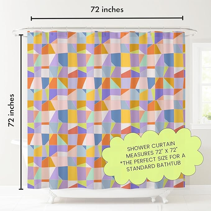 Pastel Abstract Print Shower Curtain - Mosaic Pattern - Modern Coloruful Home Decor - Scandi Style Fabric Shower Curtain for Any Bathroom - 72x72 Inches (Mosaic Pastel)