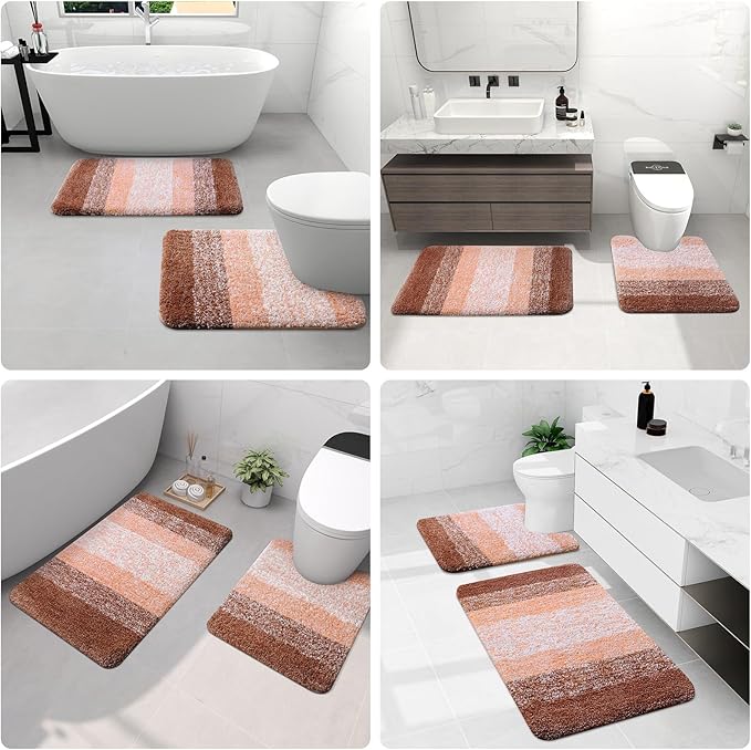 Arotive Microfiber Bathroom Rugs, Shaggy Soft and Absorbent Bath Rug, Non-Slip, Thick Plush Machine Washable Dry Bath Mats for Bathroom, Tub and Shower, 24x16, Orange, Rectangular