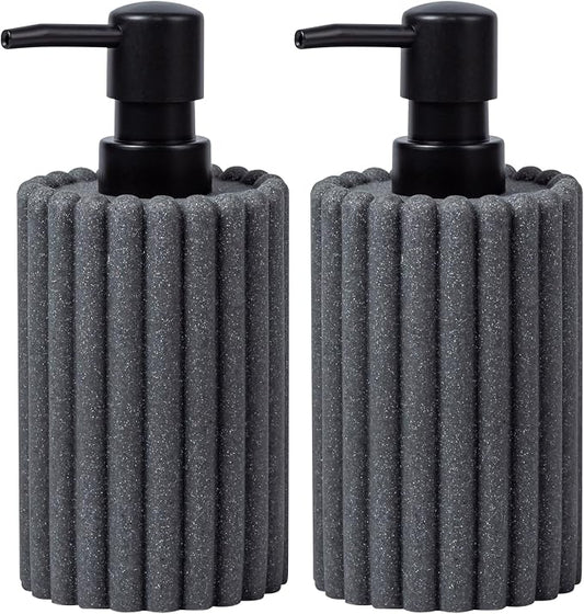 Soap Dispensers 350mL 11.84 OZ, 2 PCS Luxurious Hand Dish Lotion Shampoo Soap Dispenser Jar, Natural Stone Look Soap Pump Bottles for Kitchen Bathroom Countertop (Grey)
