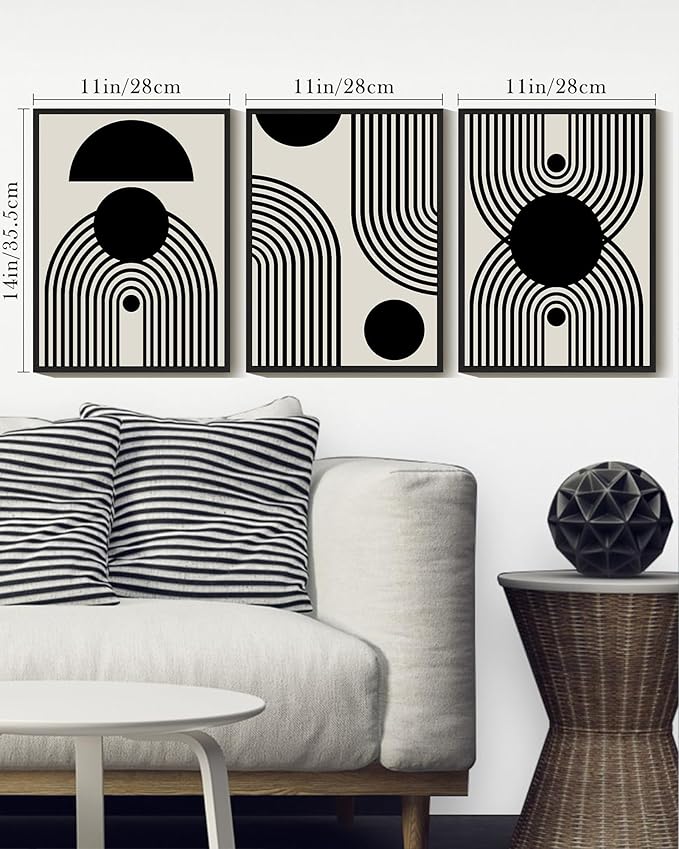 Drsoum Black and White Abstract Framed Wall Art Decor Duotone Minimal Dark Brush Stroke Prints Shapes Illustrations Modern Art Decorative Ready To Hang - 11x14in Black Framed