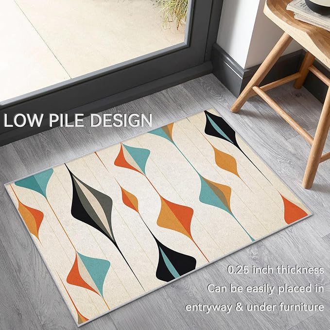 Mid Century Modern Rug 5x8, Washable Retro Geometric Rugs for Living Room Bedroom, Minimalist Area Rug for Home Decor, Non Slip Backing Floor Carpet with Gripper - 5 x 8 ft
