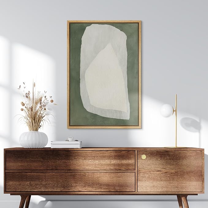 SIGNLEADER Framed Canvas Print Wall Art Soft Organic Form on Sage Green Abstract Illustration Modern Art Decorative Zen for Living Room, Bedroom, Office - 24"x36" NATURAL