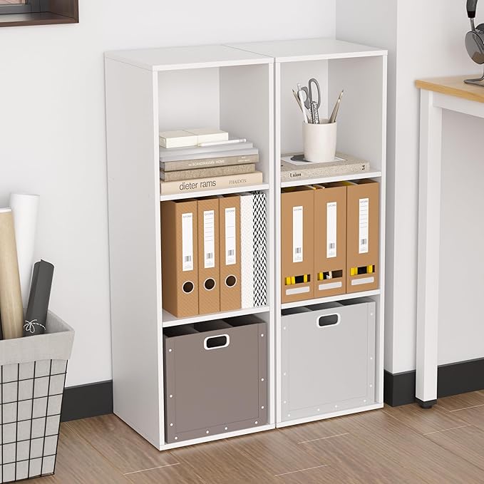 3 Cube Storage Organizer, Cube Shelf，3 Tier Cube Low Bookcase Freestanding Storage Display Organizer, Three-Cubes Open Shelf Bookshelf for Home Office (White, 3-Cube)