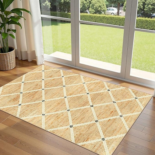 Woven-Look 3x5 Entryway Rug - Small Washable Indoor Outdoor Mats for Front Door Non-Slip Porch Rug Farmhouse Geometric Throw Rugs for Entryway Bedroom Office Kitchen Mat for Floor Porch Decor