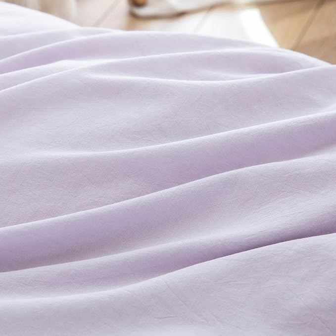 BESTOUCH Duvet Cover Set 100% Washed Cotton Linen Feel Super Soft Comfortable Chic Lightweight 3 PCs Home Bedding Set Solid Taro Purple Alaska King