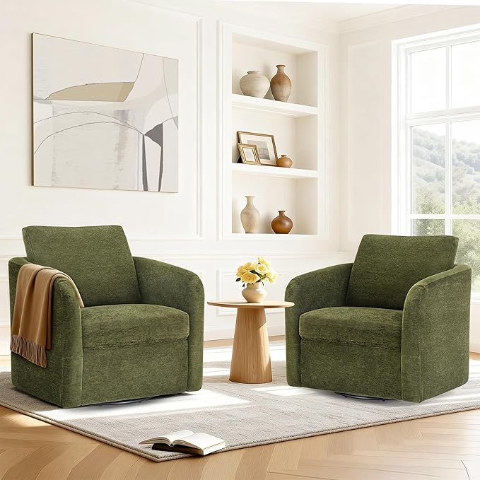 Swivel Accent Chair with Storage Ottoman, Upholstered Barrel Chair with Washable Slipcover for Living Room Bedroom Reading Waitingroom,2 Box,Green
