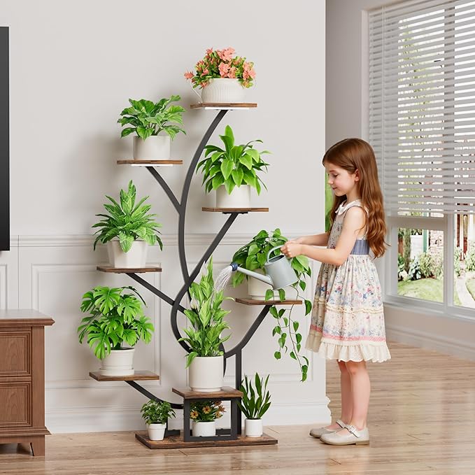 EVAWOO Plant Stand Indoor with Grow Lights - 8 Tiered Corner Plant Shelf Indoor, 50" Tall Lighted Plant Stand for Indoor Multiple Plants, Flower Stands Display Rack Holder for House, Patio, Black