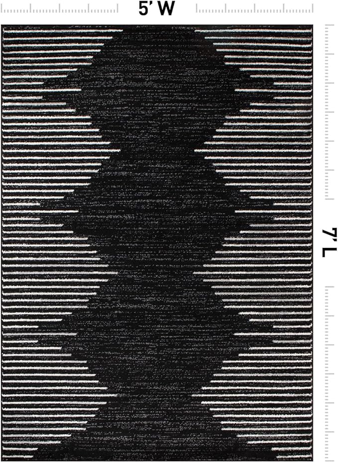 Rugshop Bohemian Stripe Stain Resistant High Traffic Living Room Kitchen Bedroom Dining Home Office Area Rug 5' x 7' Black