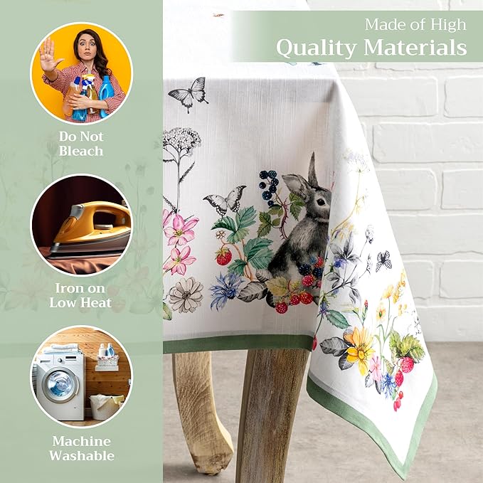 Maison d' Hermine Table Cloth Square Table 100% Cotton 54 x 54 Inches Tablecloth Reusable Decorative for Dining Room Farmhouse Home Valentines Day Decorations Spring Summer - Printemps