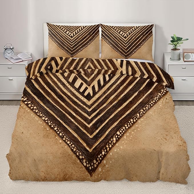 Boho Aktez Duvet Cover Twin Size, Southwestern Bedding Set 3 Piece, Vintage Geometric Patterned Comforter Cover with Zipper Soft Microfiber, 2 Pillowcases