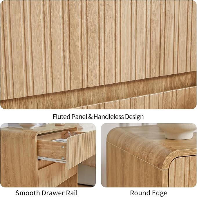 BERRYMERRY Flute 2 Drawer Dresser,Mid Century Modern Small Nightstand with 2 Drawer for Bedroom, Wood Side Table with Curved Profile for Living Room,Hallway,Enterrway
