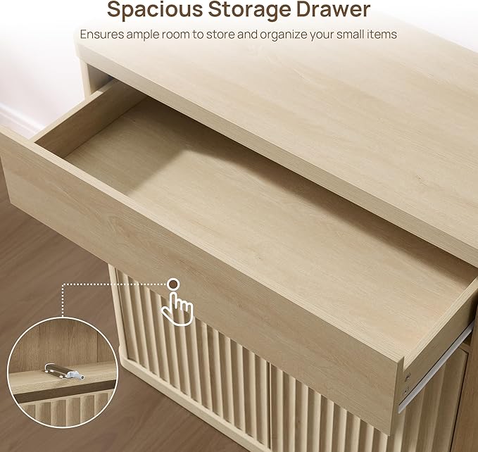 SICOTAS Buffet Cabinet with Storage - Accent Fluted Storage Cabinet with 2 Doors & 1 Drawer 34.6" Wide Modern Sideboard Credenza Large Buffet Table for Living Room Kitchen Dining Room Entryway Office