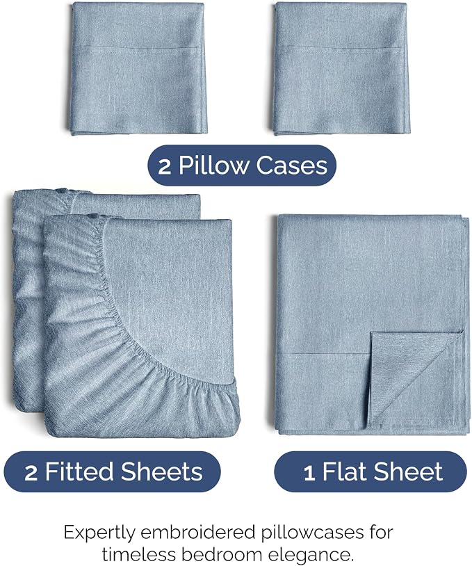 Split King Size 5 Piece Sheet Set - Comfy Breathable & Cooling Sheets - Hotel Luxury Bed Sheets for Women & Men - Deep Pockets, Easy-Fit, Soft & Wrinkle Free Sheets - Heathered Blue Oeko-Tex Sheets