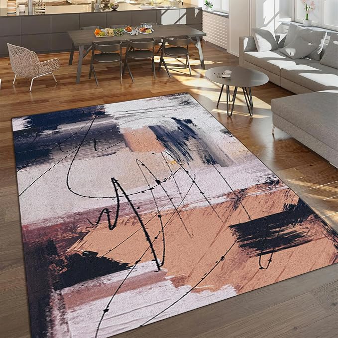 Abstract Graffiti Art Large Area Rug, Black Ink Lines Non Slip Print Rugs, Soft Machine Washable Carpet for Indoor Bedroom Living Room Office Decor Rug - 5 ft x 6 ft