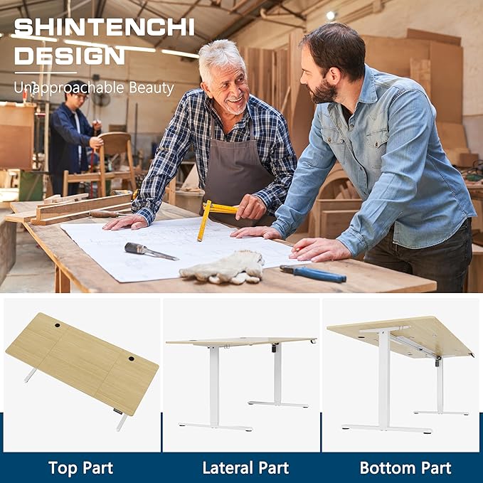 Shintenchi Standing Desk, 71x31 Inch Height Adjustable Electric Sit Stand up Desk, Ergonomic Rising Computer Table, Modern Lift Gaming Desk Workstation for Home Office, Walnut and White