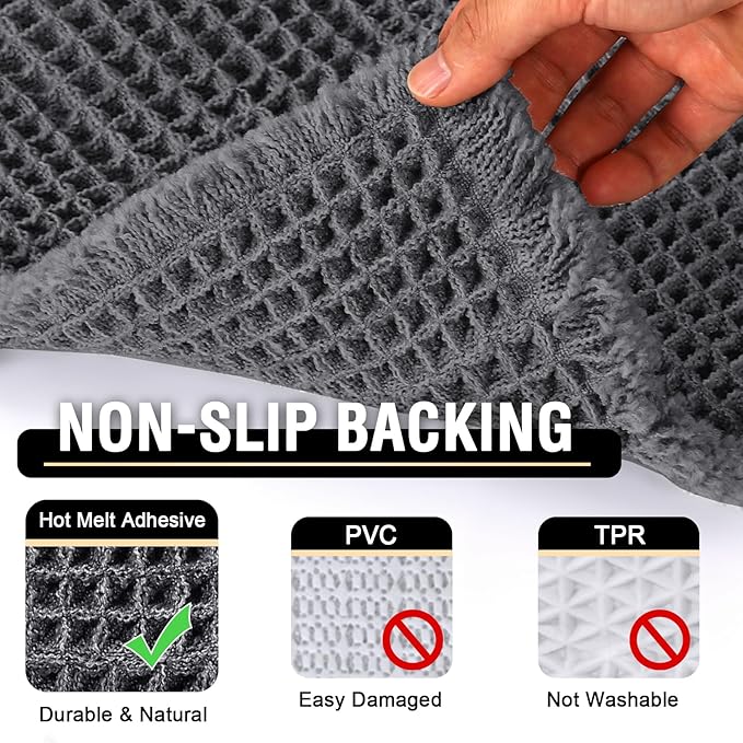 H.VERSAILTEX Upgraded Waffle Bath Mat Super Absorbent Non Slip Bath Rugs for Beside Tub, 17" x 24", Grey