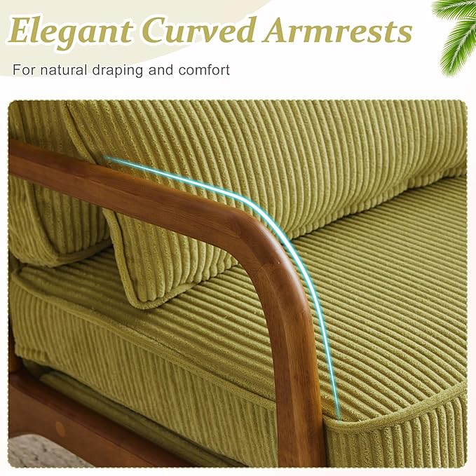 VINGLI Upgraded Premium Corduroy Accent Chair,Upholstered Arm Chair,Solid Wood Comfy Reading Chair with Pillow, Mid Century Modern Chairs for Living Room,Bedroom,Guest Room,Green