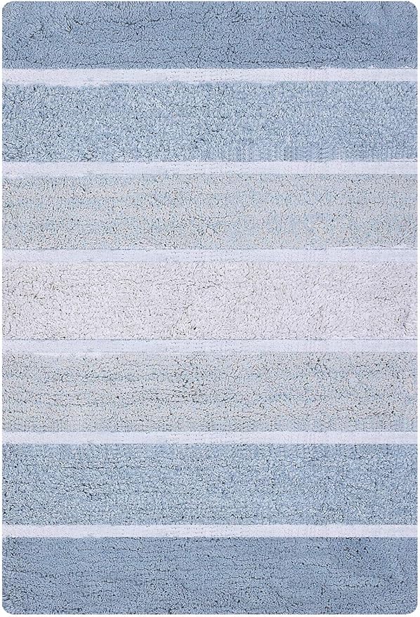 Bathroom Rugs Set 2 Piece Blue/White Luxury Stripe Non-Slip Cotton Bath Mats for Bathroom Floor |Quick Dry Shaggy Carpet for Tub Spa Shower|Living Room Entry Way Door Mats |21x32 & 17x24 Inches