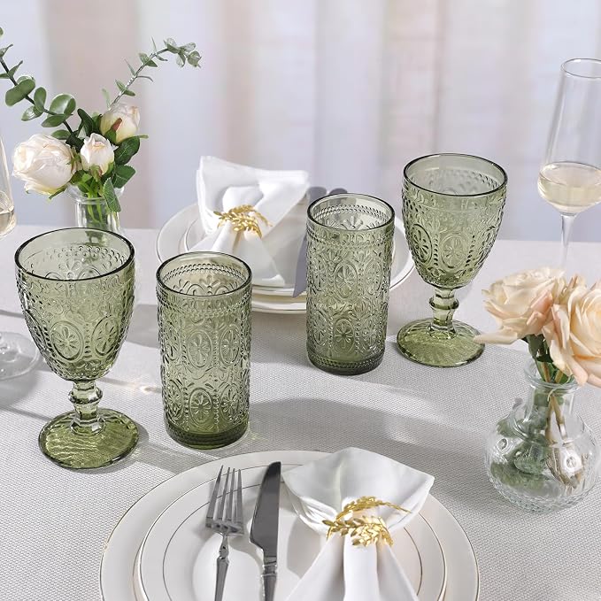 abrwyy Green Wine Glasses set of 4, Green Goblets, Vintage Drinking Glassware, Colored Glassware Set for Party Home Wedding Baby Shower