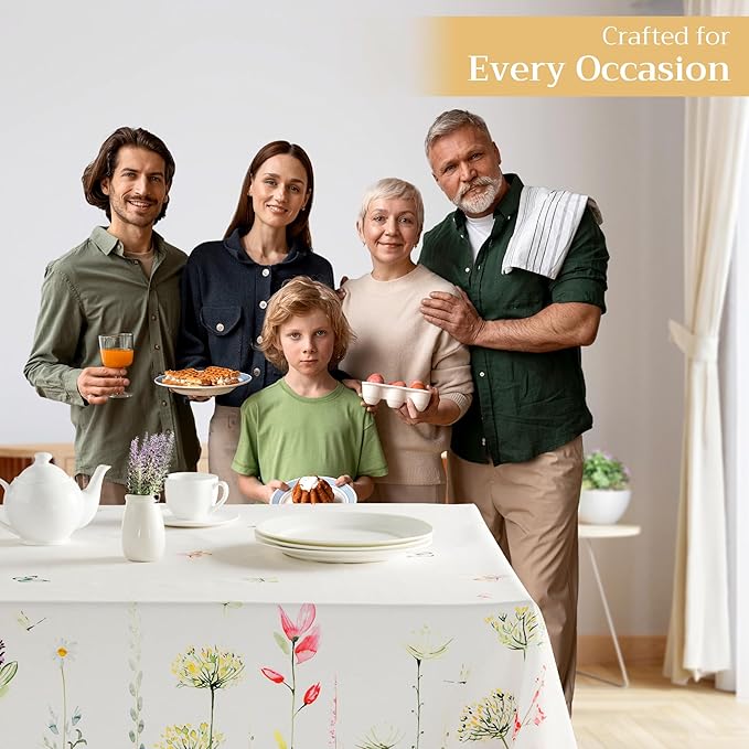 Maison d' Hermine Table Cloth Rectangle Table 100% Cotton 54 x 72 Inches Tablecloth Reusable Decorative for Dining Room Farmhouse Home Valentines Day Decorations Spring Summer - Botanical Fresh