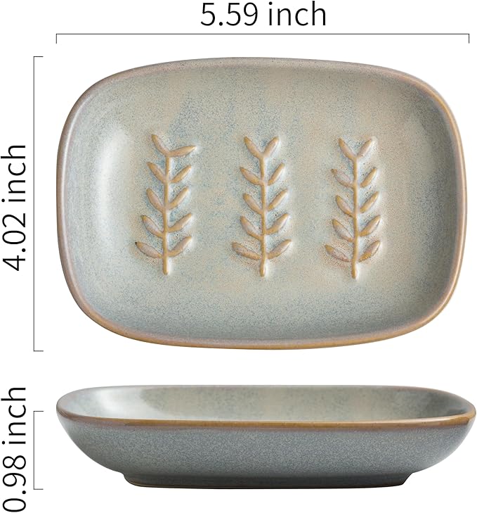 Ceramic Soap Dish Soap Holder, Soap Lift for Bar Soap Sponge, Shower Soap Dishes for Bathroom Kitchen Counter Soap Saver Tray Keep Dry, Dishwasher Safe (Pack of 2)