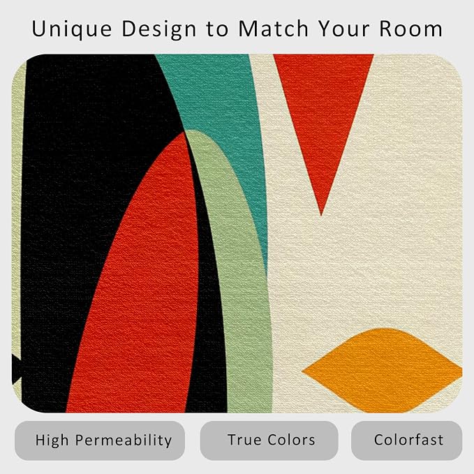 Mid Century Rug 3x5 Retro Abstract Geometric 70s 80s Pattern Area Rugs for Living Room, Bedroom, Mid Century Home Decor Accessories Indoor Carpet, Non Slip & Machine Washable, GD0685