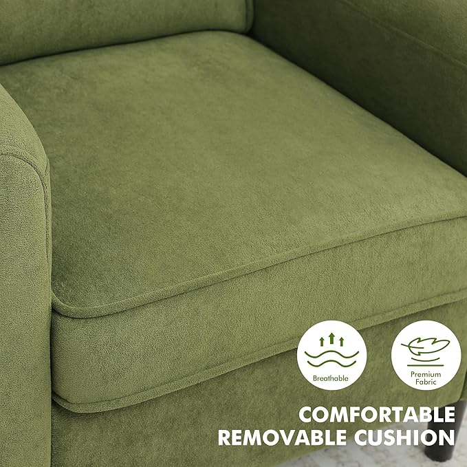 Accent Chair, Mid Century Modern Arm Chair with Thick Cushion and Back, Comfy Upholstered Reading Chair Single Sofa Chair for Living Room, Bedroom, Club, Green